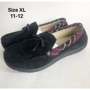 Totes Toasties Men's Memory Foam Slippers Navy Blue Corduroy Plaid XL Size 11-12